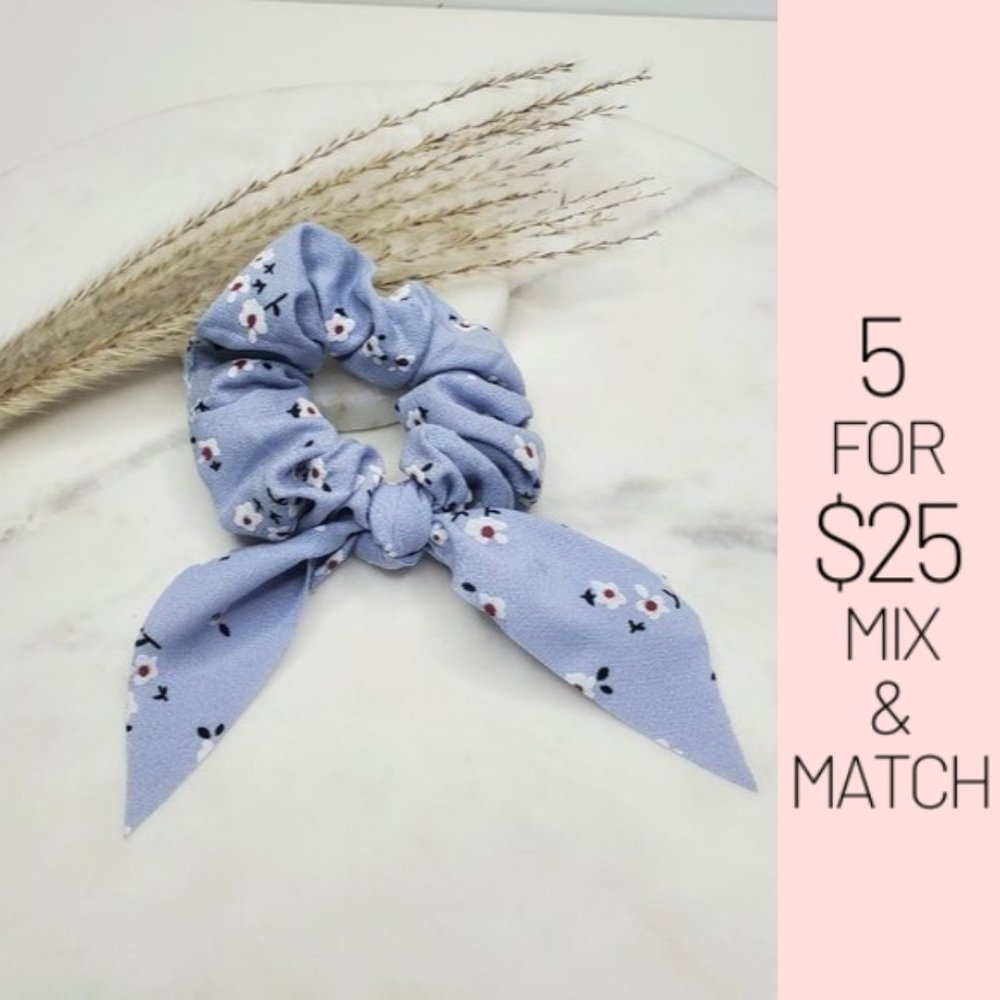 5 for $25 Scarf Bow Pony Tail Holder Scrunchie - Picture 1 of 5